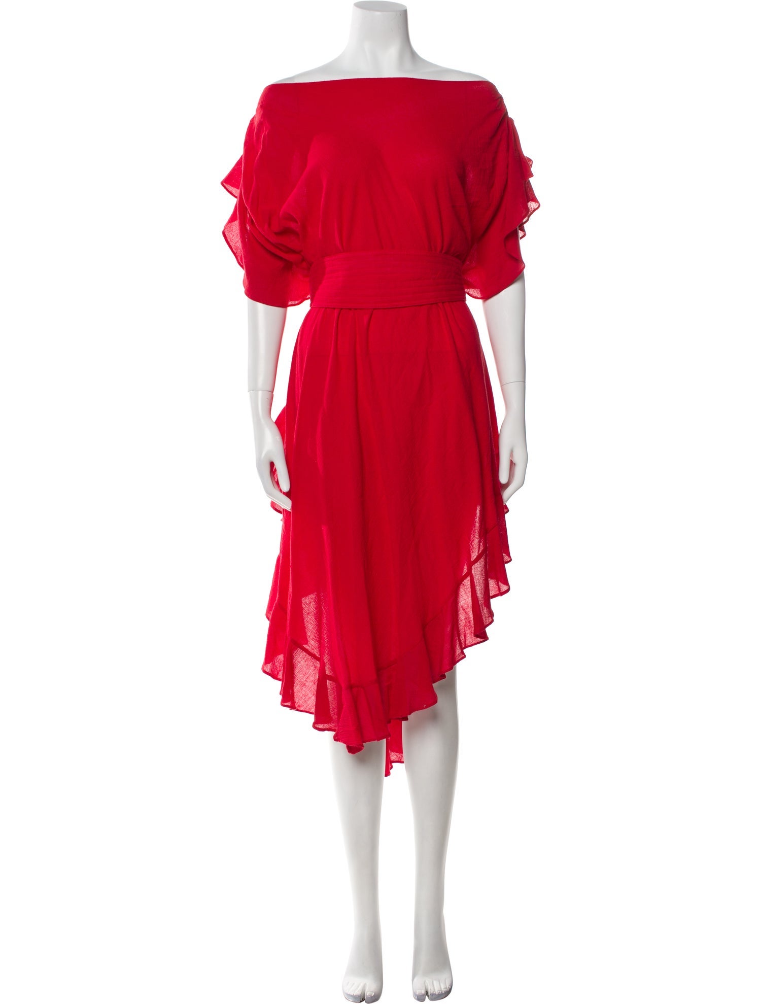 Electric Feathers Bateau Neckline Midi Length Dress