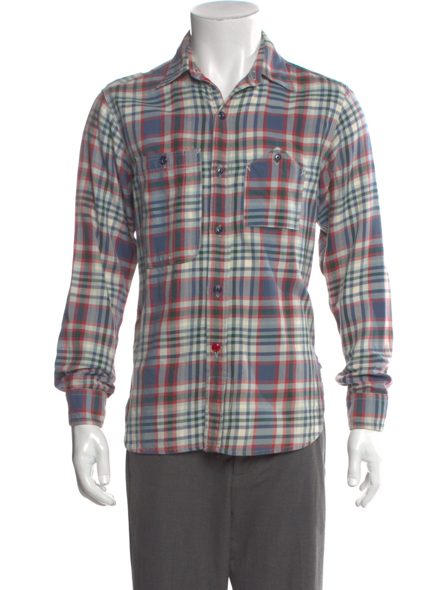 Engineered Garments Plaid Print Long Sleeve Western Shirt