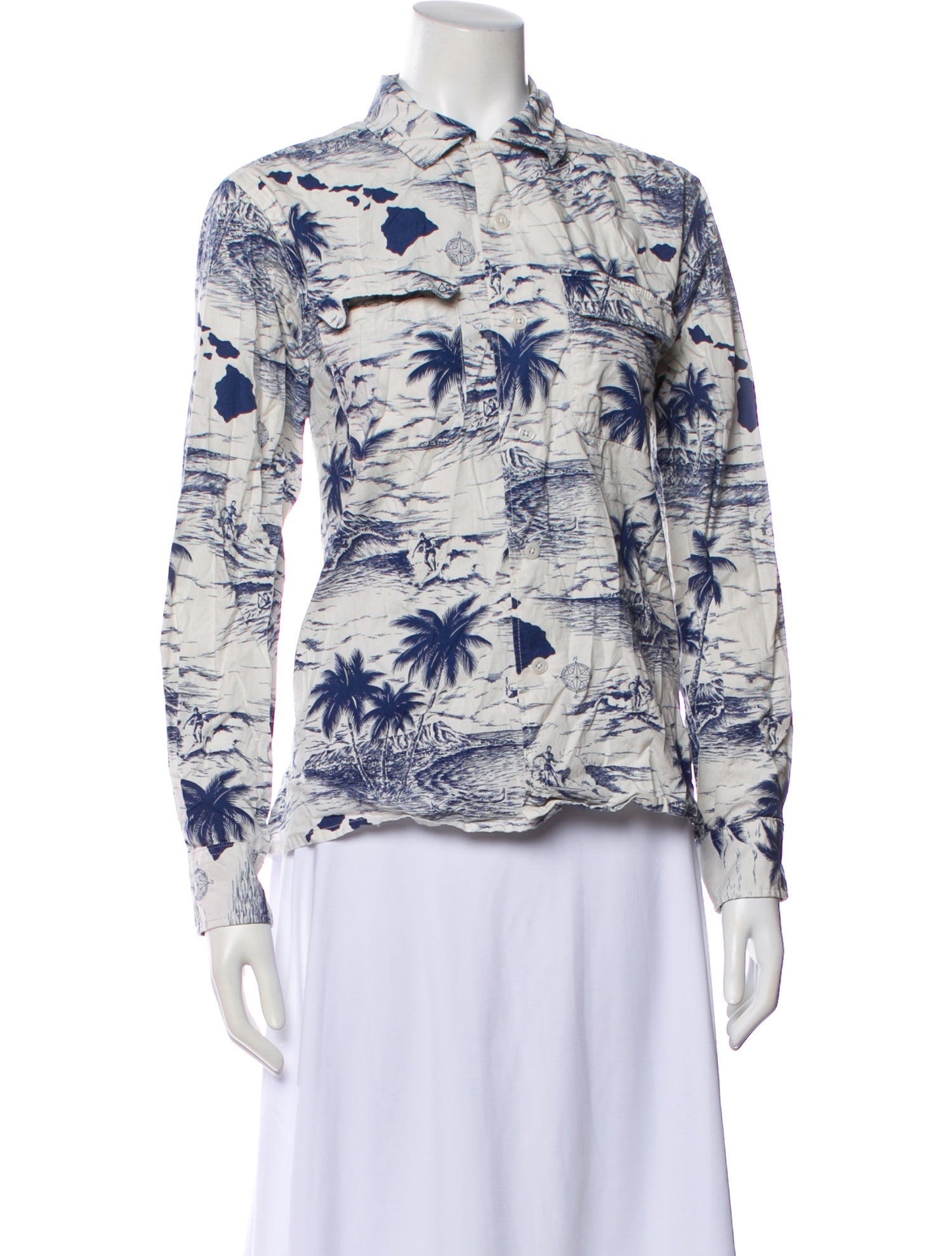 Engineered Garments Floral Print Long Sleeve Button-Up Top