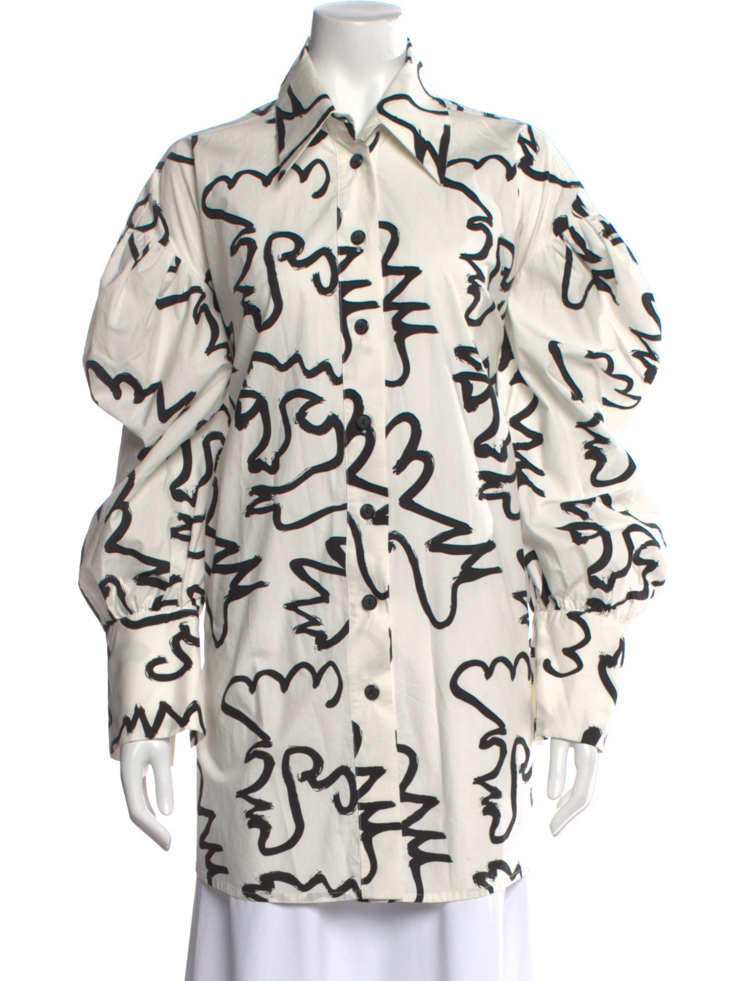 Elzinga Graphic Print Long Sleeve Button-Up Top