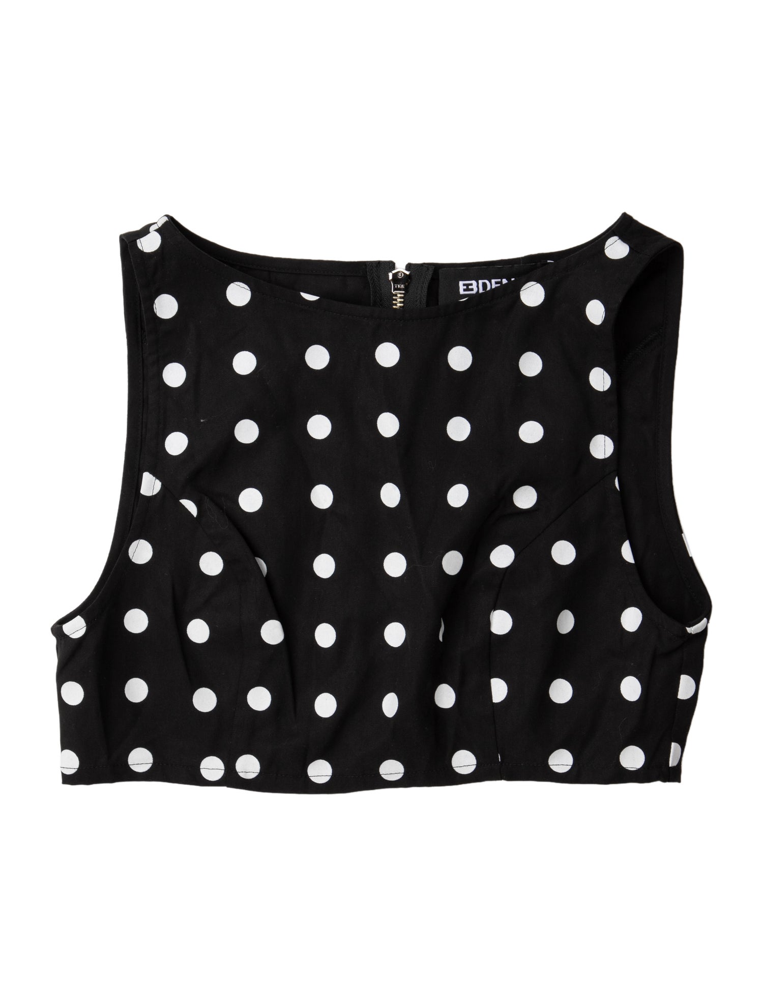 EB DENIM Polka Dot Print Bateau Neckline Crop Top
