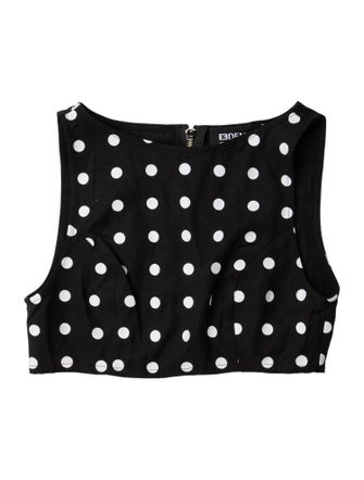 EB DENIM Polka Dot Print Bateau Neckline Crop Top