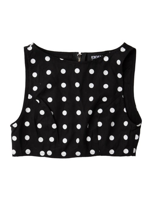 EB DENIM Polka Dot Print Bateau Neckline Crop Top