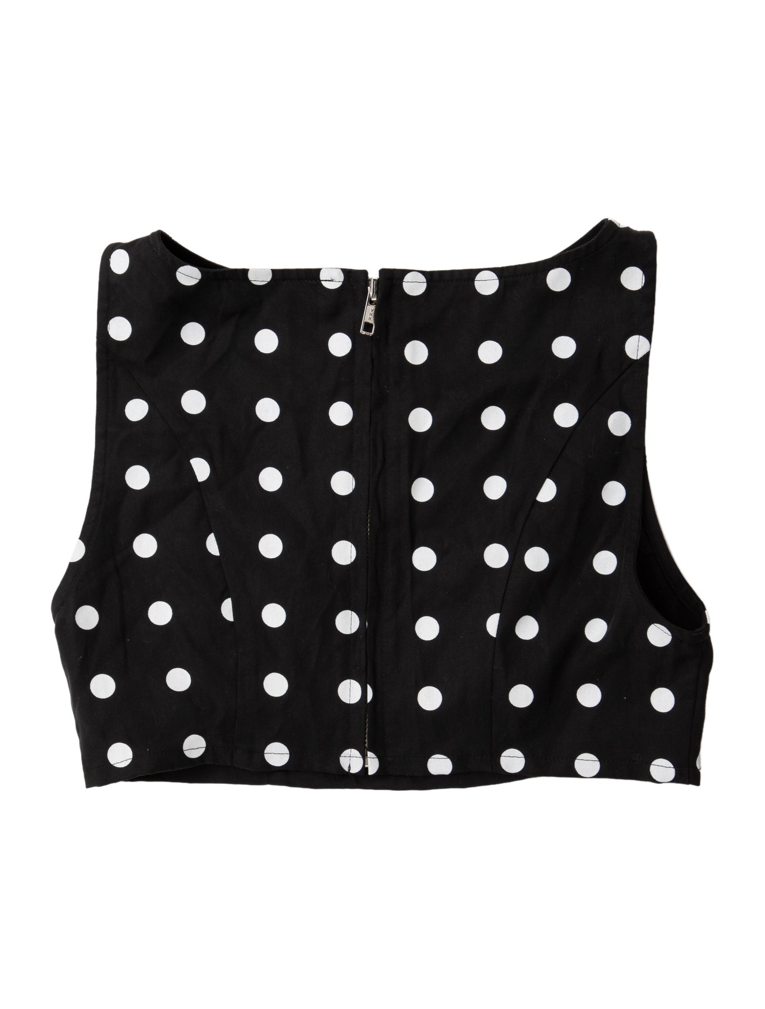 EB DENIM Polka Dot Print Bateau Neckline Crop Top