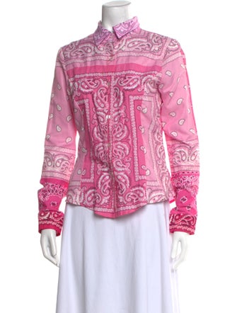 EB DENIM Paisley Print Mock Neck Button-Up Top