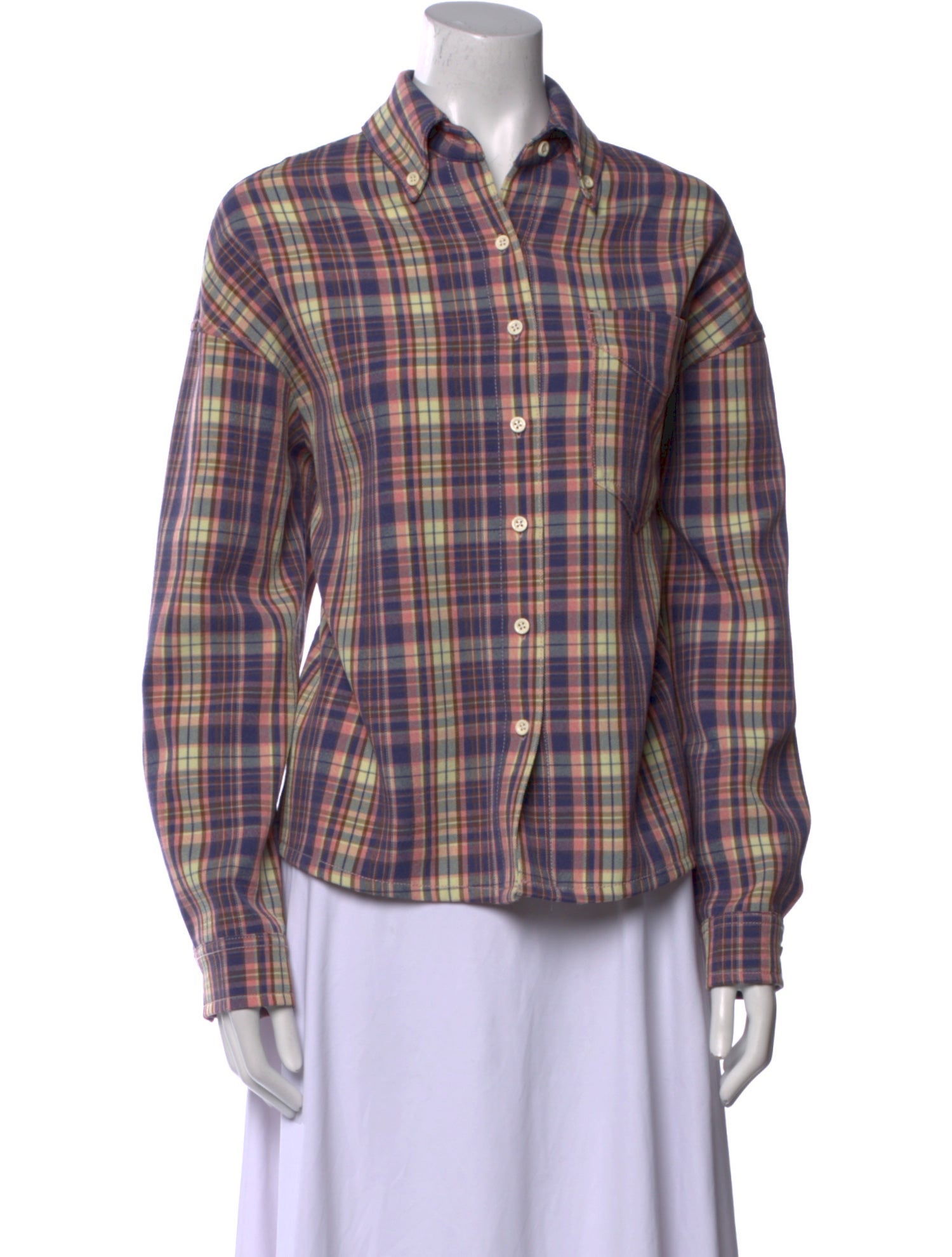 EB DENIM Plaid Print Long Sleeve Button-Up Top