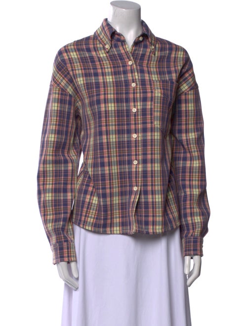 EB DENIM Plaid Print Long Sleeve Button-Up Top