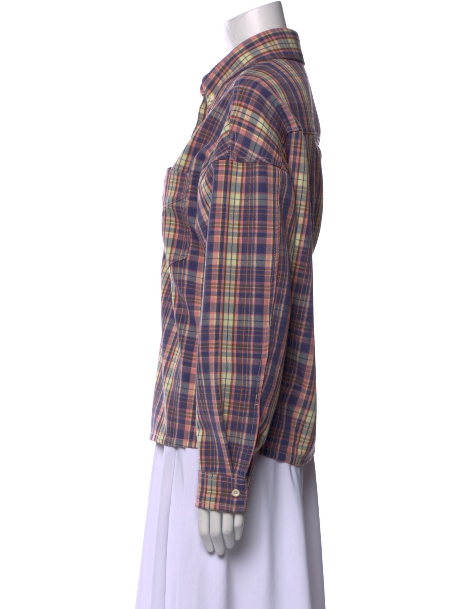 EB DENIM Plaid Print Long Sleeve Button-Up Top