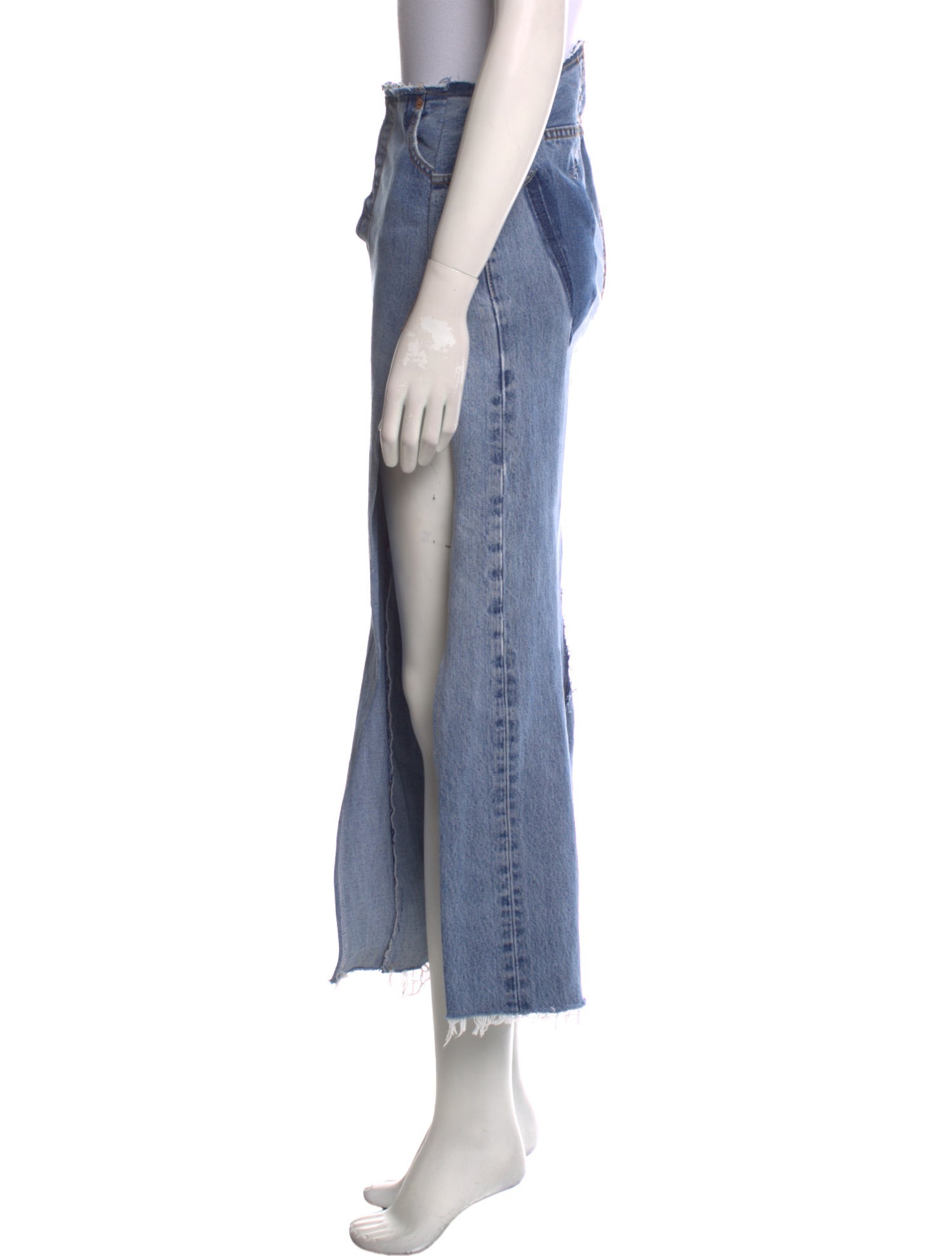 EB DENIM Distressed Accents Midi Length Skirt