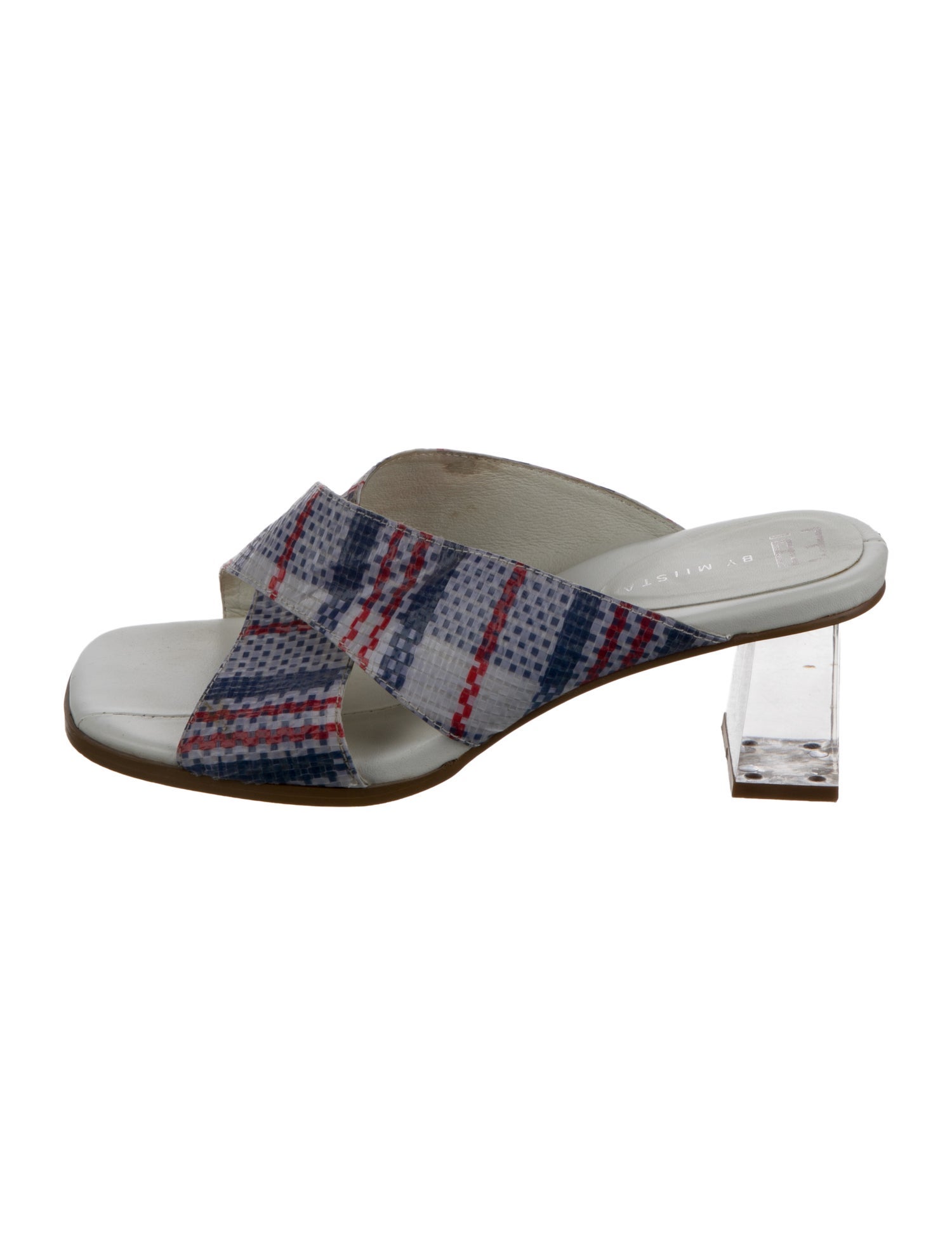 EB by Miista Leather Plaid Print Slides