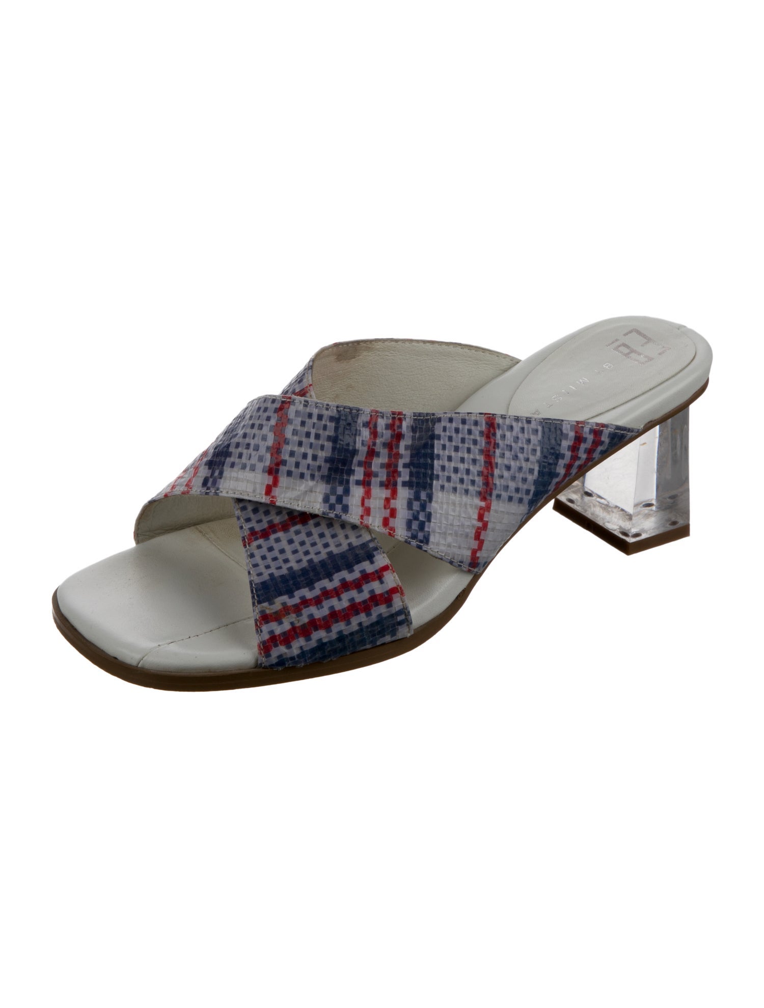 EB by Miista Leather Plaid Print Slides