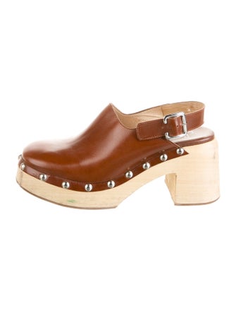 EB by Miista Leather Studded Accents Slingback Pumps