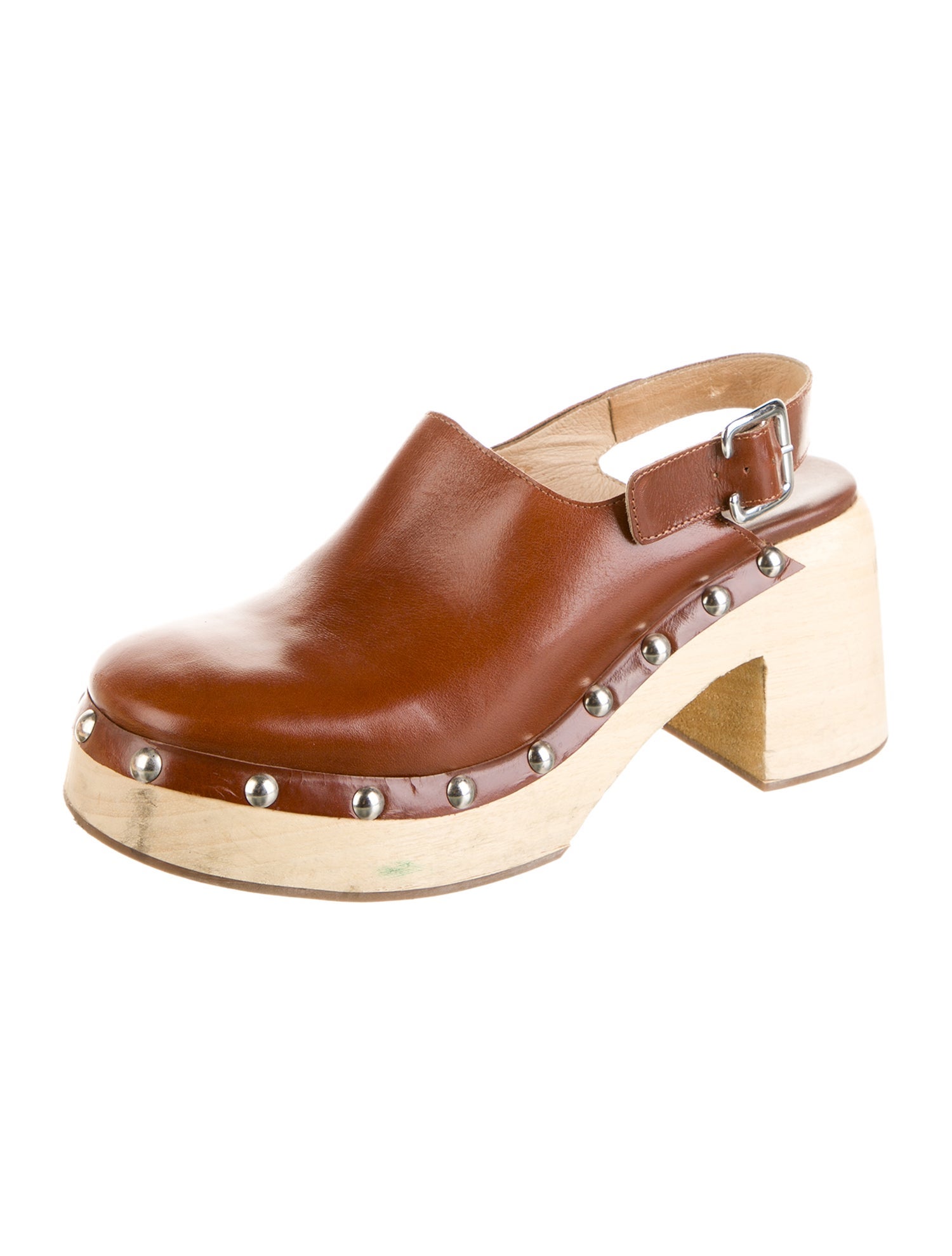 EB by Miista Leather Studded Accents Slingback Pumps