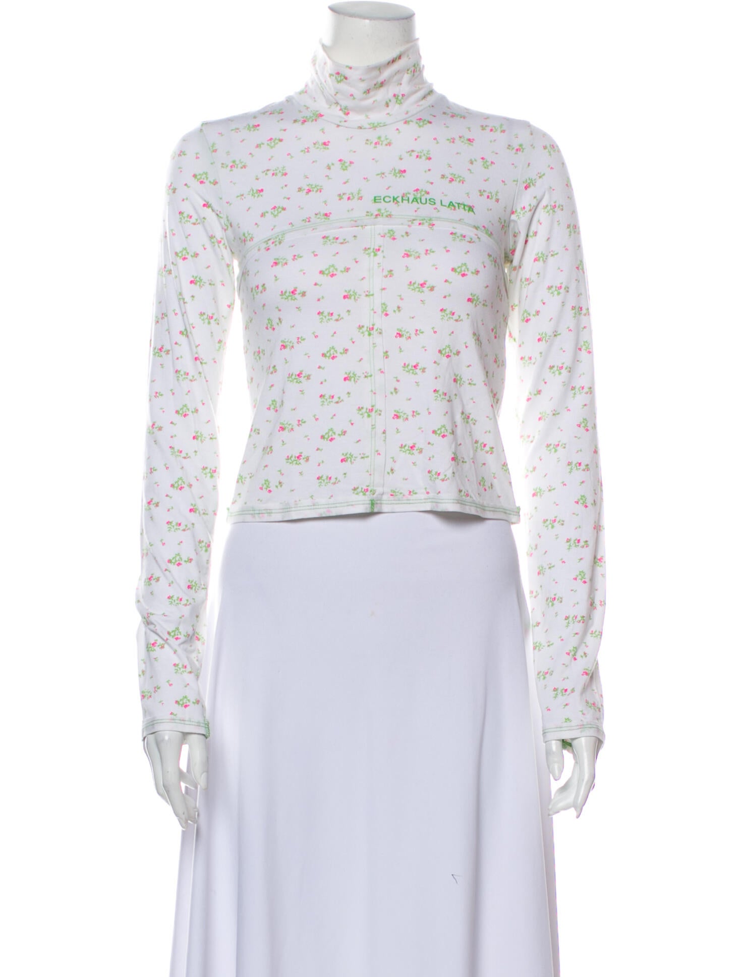 Eckhaus Latta Floral Print Mock Neck Crop Top