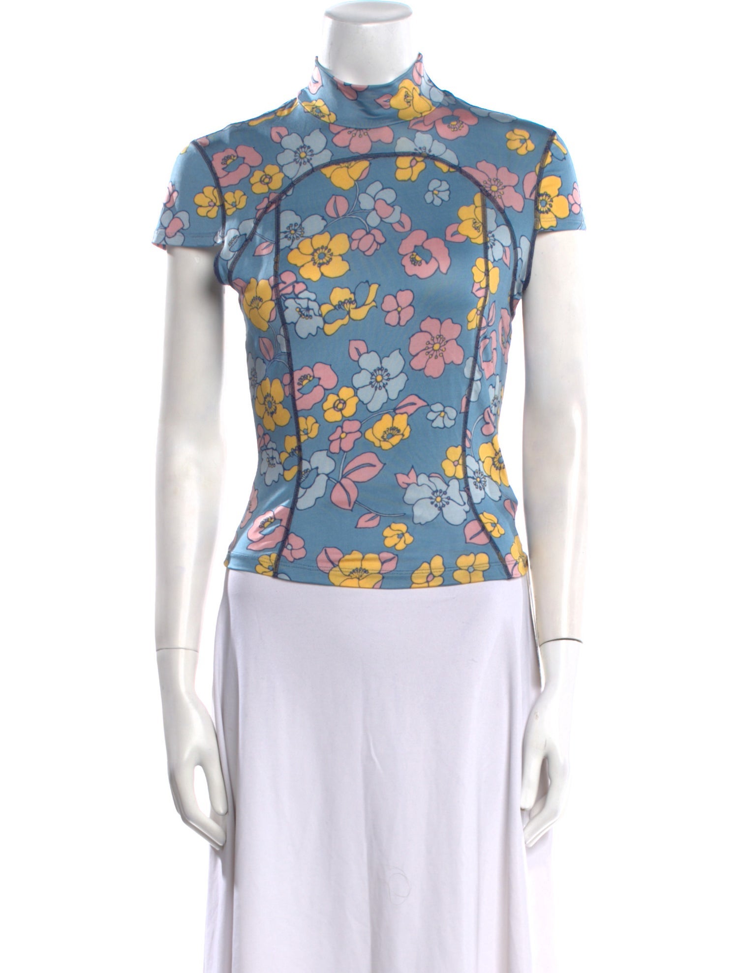 Eckhaus Latta Floral Print Mock Neck Top