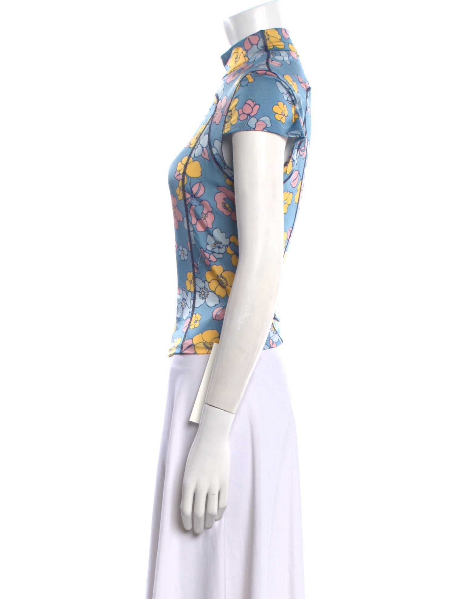 Eckhaus Latta Floral Print Mock Neck Top