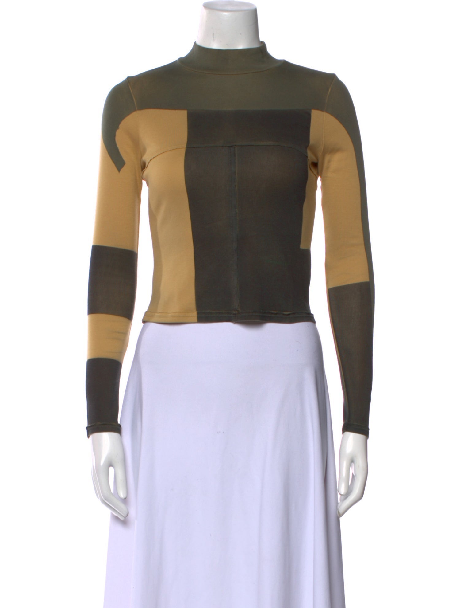 Eckhaus Latta Colorblock Pattern Mock Neck Crop Top