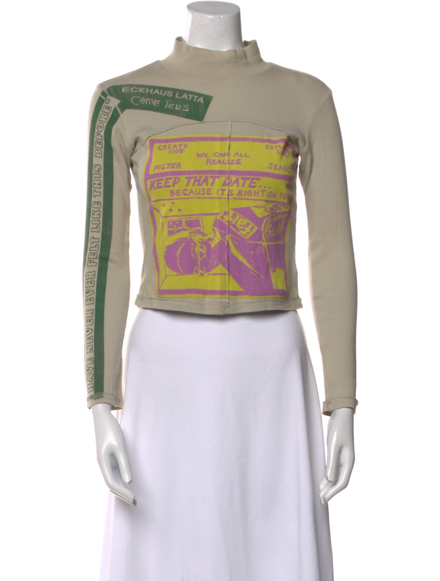 Eckhaus Latta Graphic Print Mock Neck Crop Top