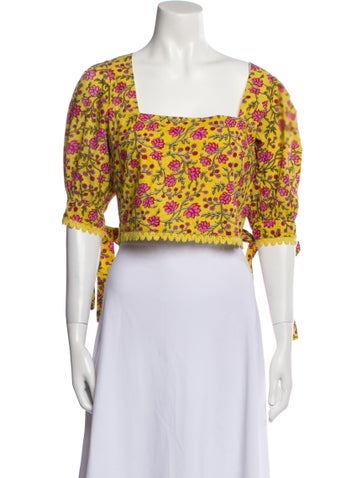 Eddy Tops Floral Print Square Neckline Crop Top L