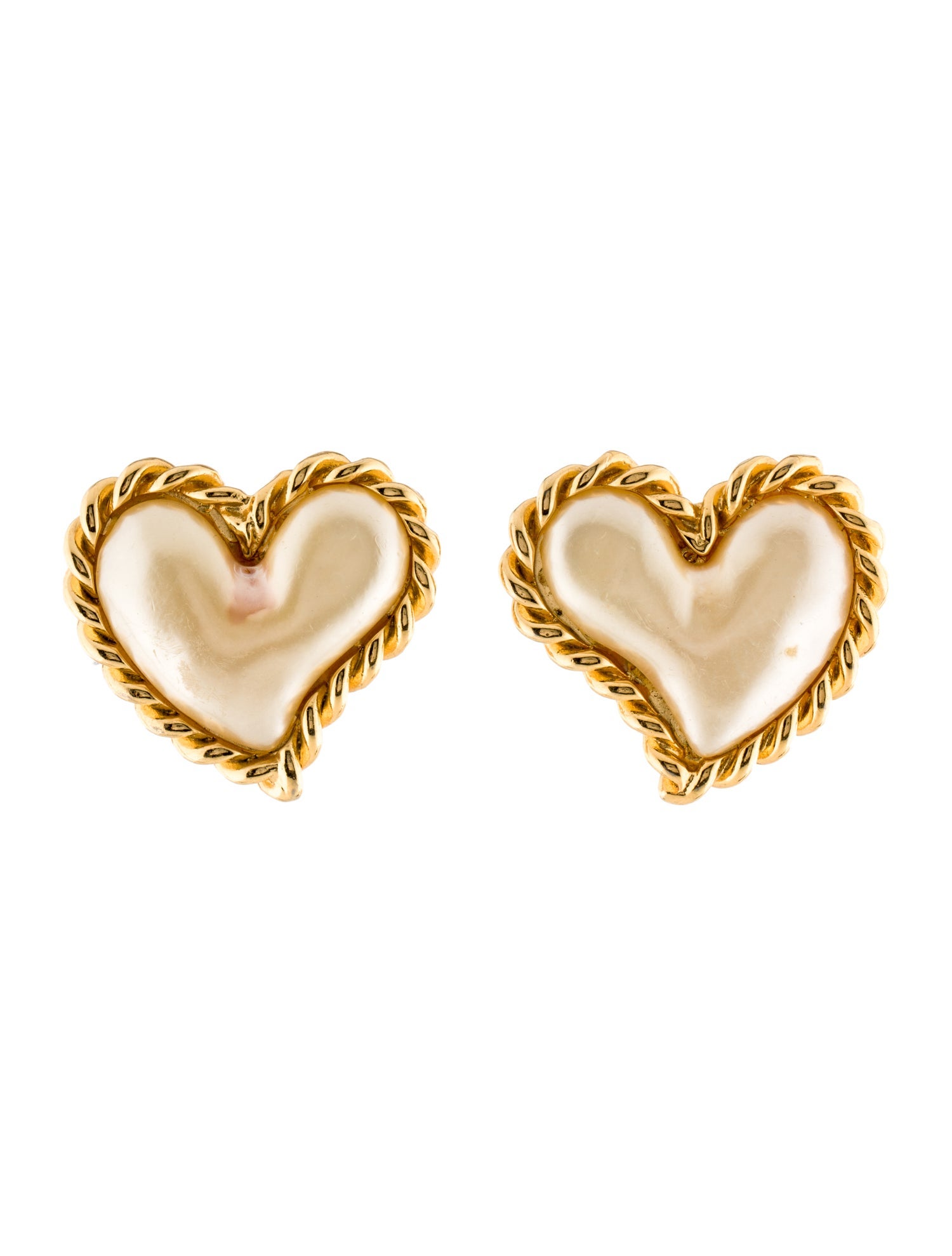 Edouard Rambaud Vintage Faux P earl Heart Clip-On Earrings