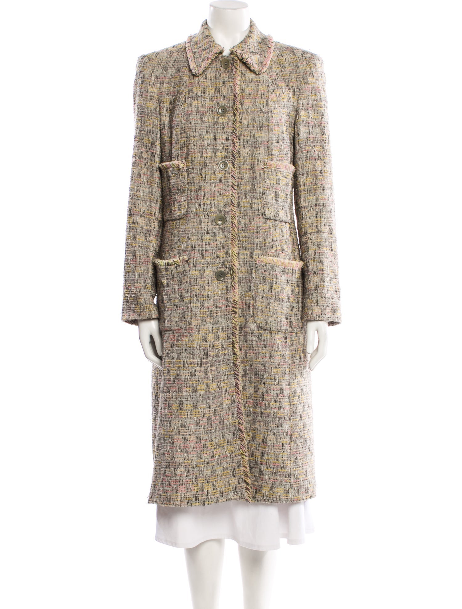 Emanuel by Emanuel Ungaro Tweed Pattern Faux Fur Coat