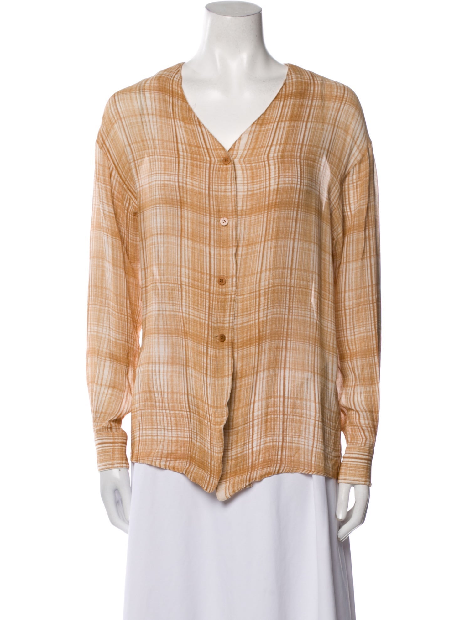 Emanuel by Emanuel Ungaro Plaid Print V-Neck Blouse