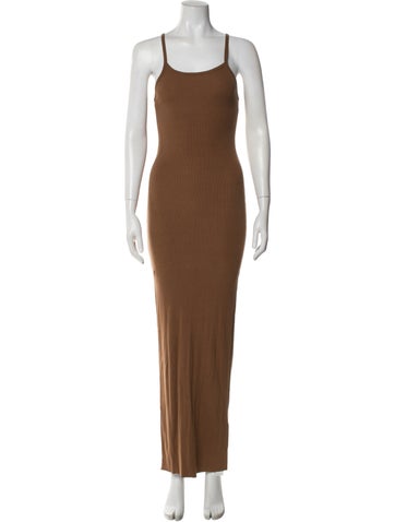 Pre-owned Éterne Square Neckline Long Dress In Brown