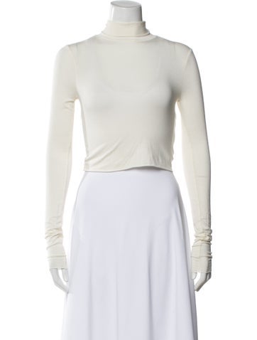 Pre-owned Éterne Turtleneck Long Sleeve Crop Top In White