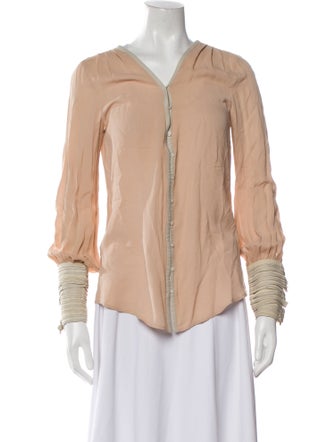 Elizabeth and James Silk V-Neck Button-Up Top