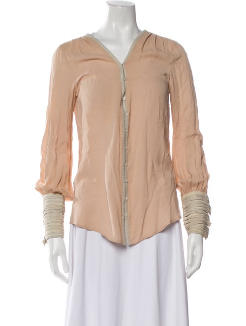 Elizabeth and James Silk V-Neck Button-Up Top