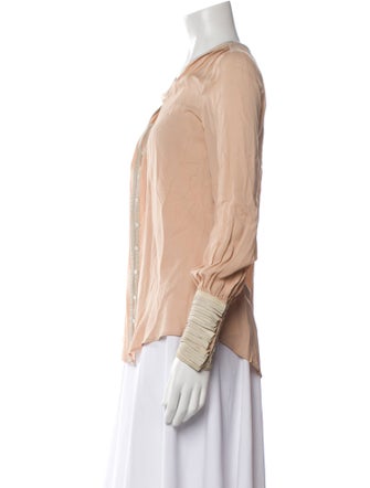 Elizabeth and James Silk V-Neck Button-Up Top