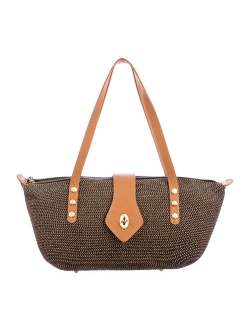 Eric Javits Leather-Trimmed Straw Shoulder Bag Bla