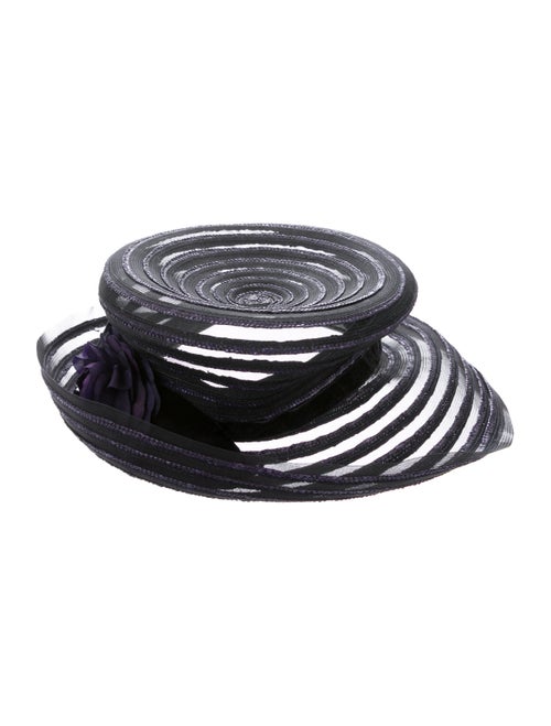 Eric Javits Stripe Straw & Mesh Hat Black