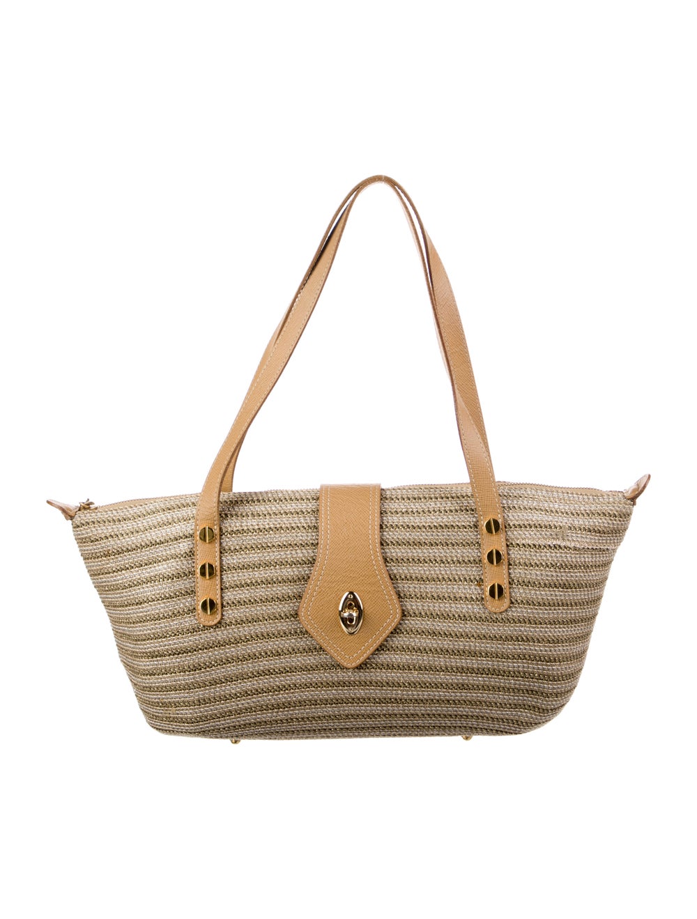 Eric Javits Leather Trimmed Raffia Shoulder Bag - image 1