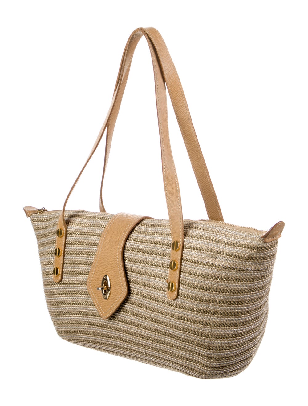 Eric Javits Leather Trimmed Raffia Shoulder Bag - image 3