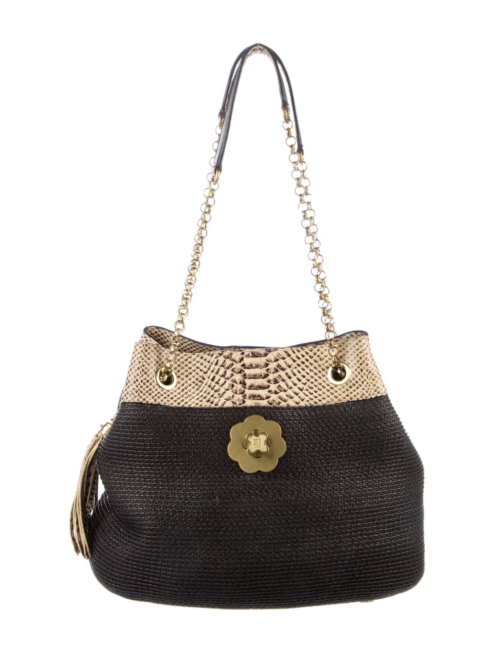 Eric Javits Leather Trimmed Raffia Shoulder Bag - image 1