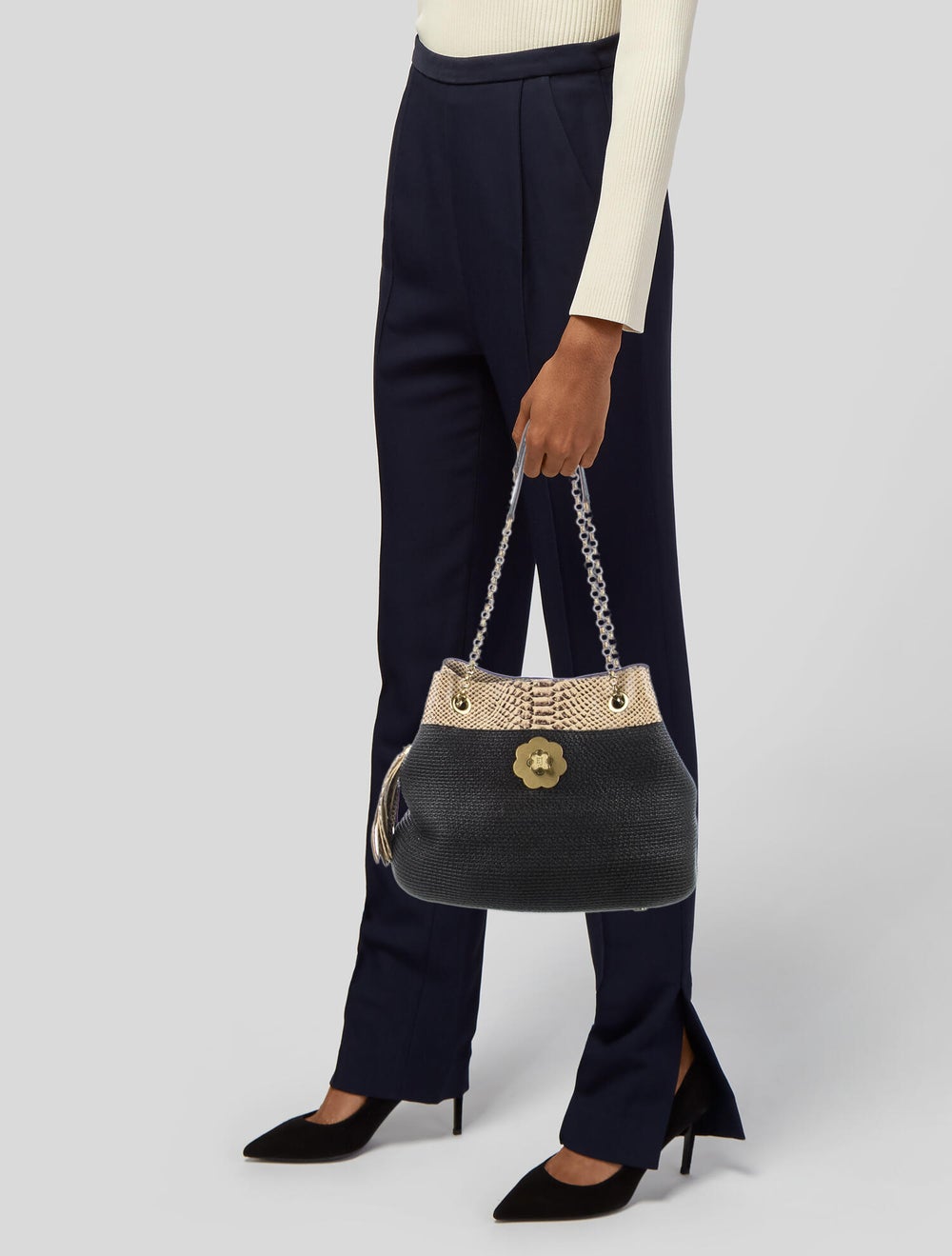 Eric Javits Leather Trimmed Raffia Shoulder Bag - image 2