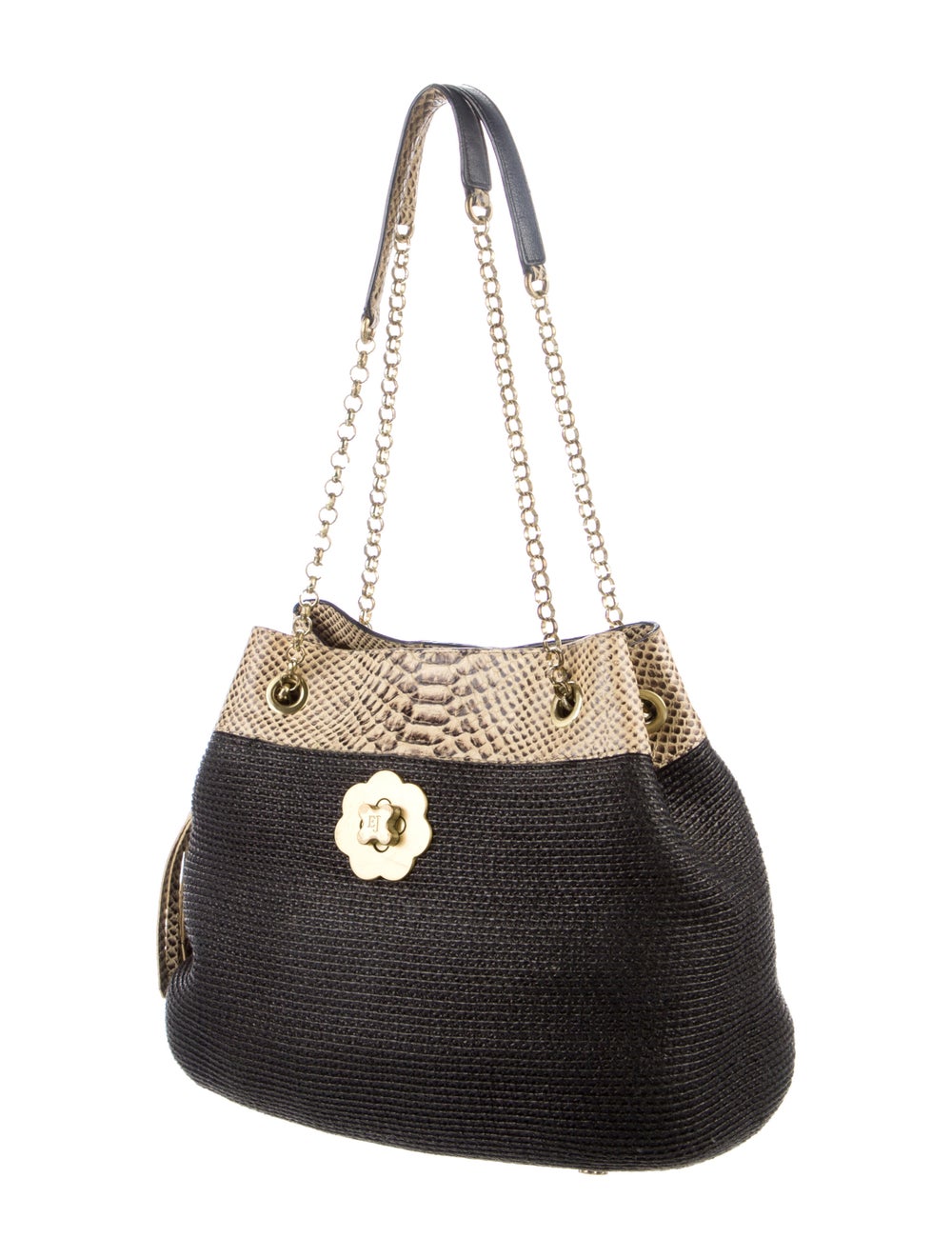 Eric Javits Leather Trimmed Raffia Shoulder Bag - image 3
