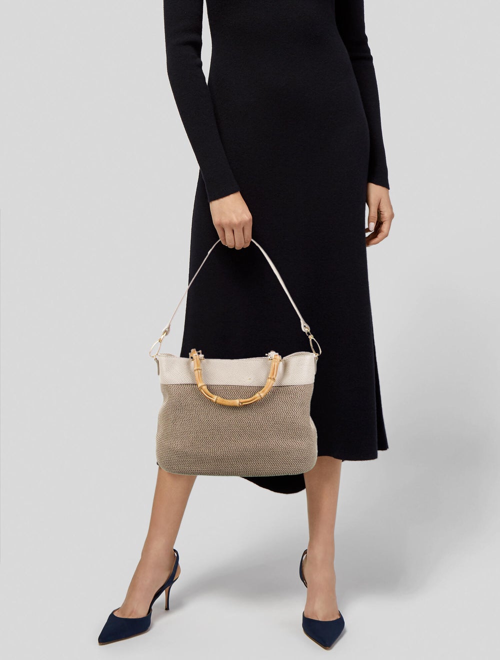 Eric Javits Raffia Leather Trimmed Handle Bag - image 2