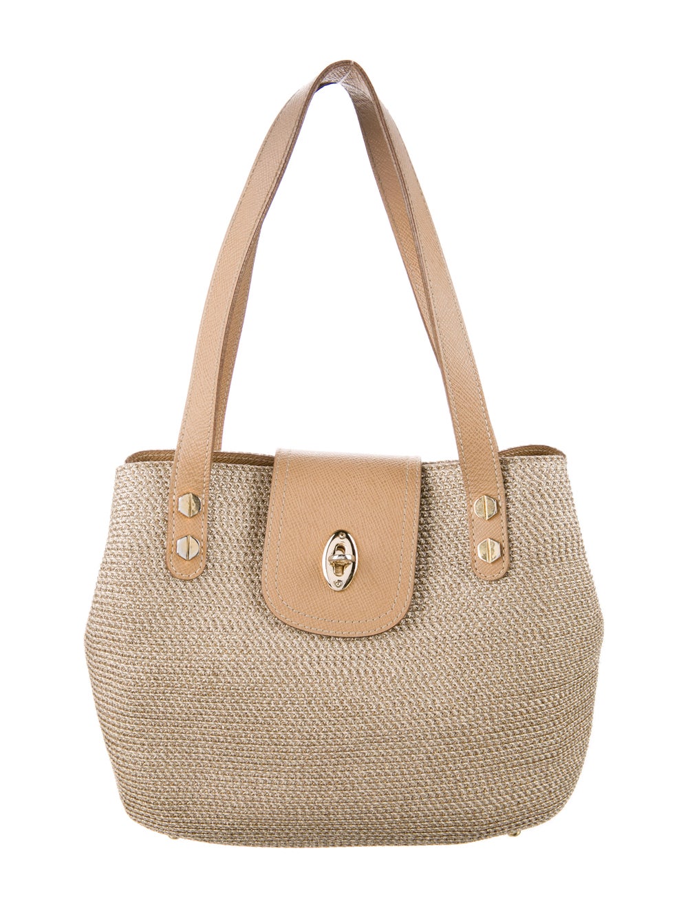 Eric Javits Leather Trim Raffia Shoulder Bag - image 1