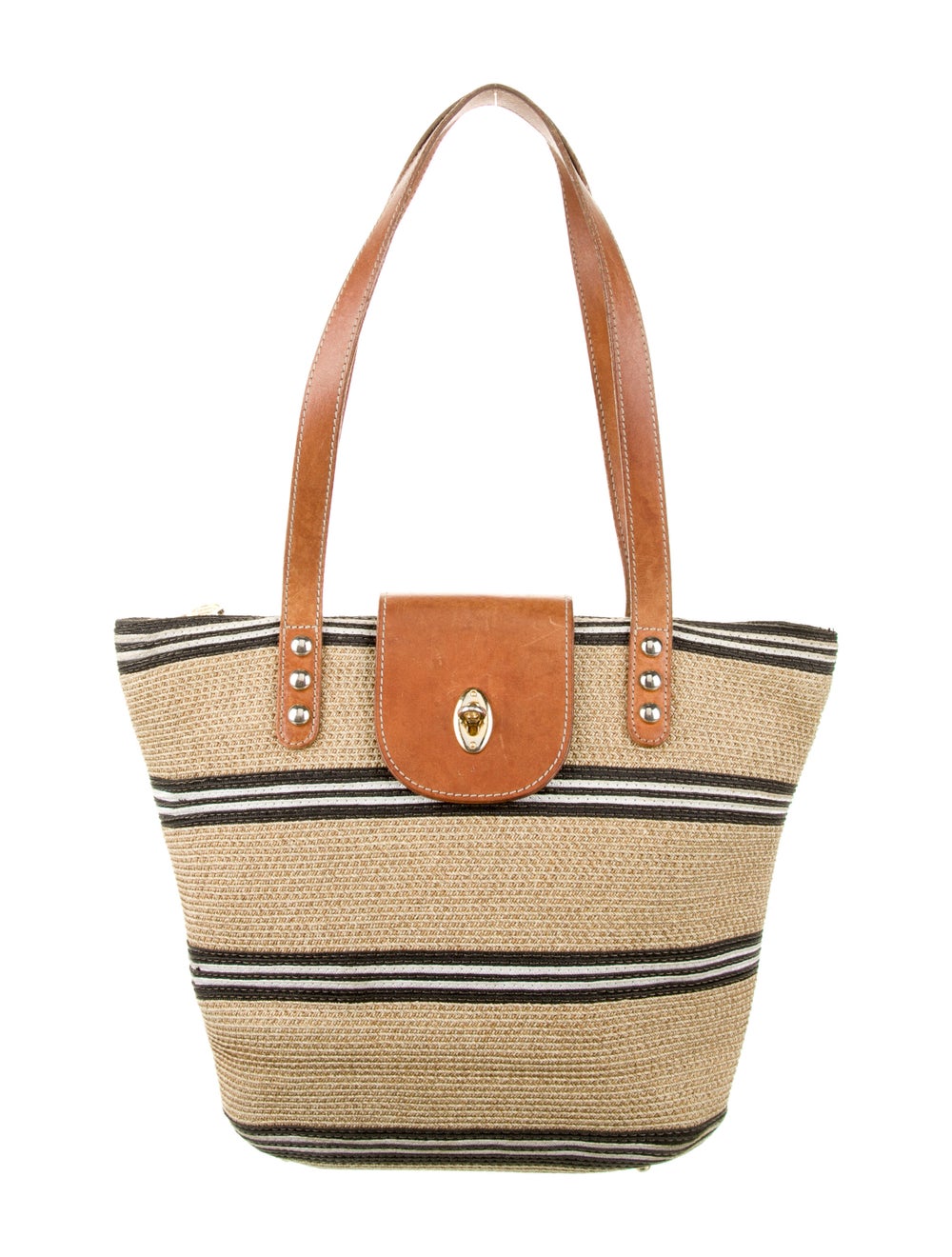 Eric Javits Leather Trimmed Straw Tote Bag - image 1