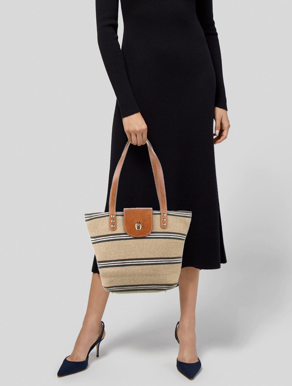 Eric Javits Leather Trimmed Straw Tote Bag - image 2