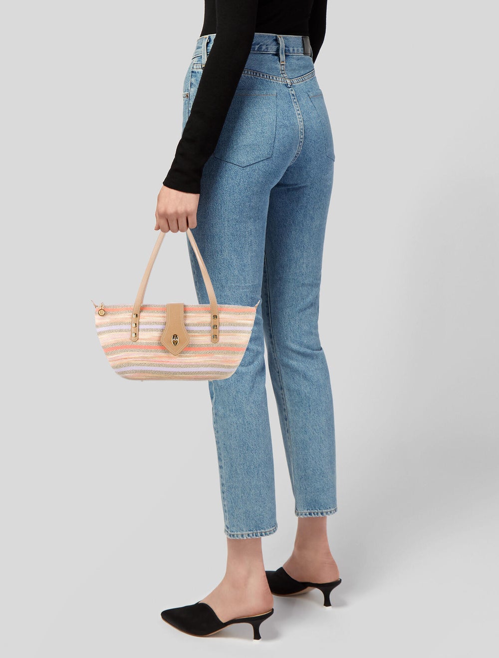 Eric Javits Leather Trim Canvas Tote Bag - image 2