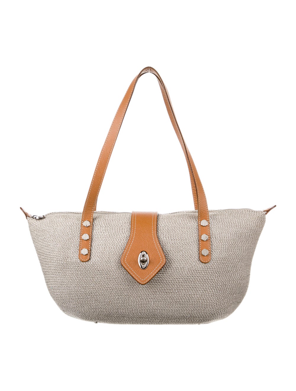 Eric Javits Leather-Trimmed Raffia Shoulder Bag - image 1