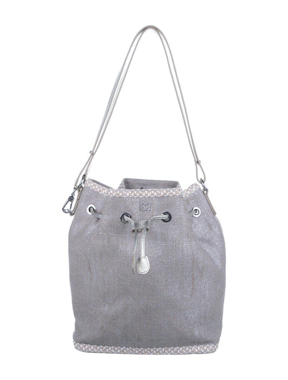 Eric Javits Leather Canvas Bucket Bag - image 1