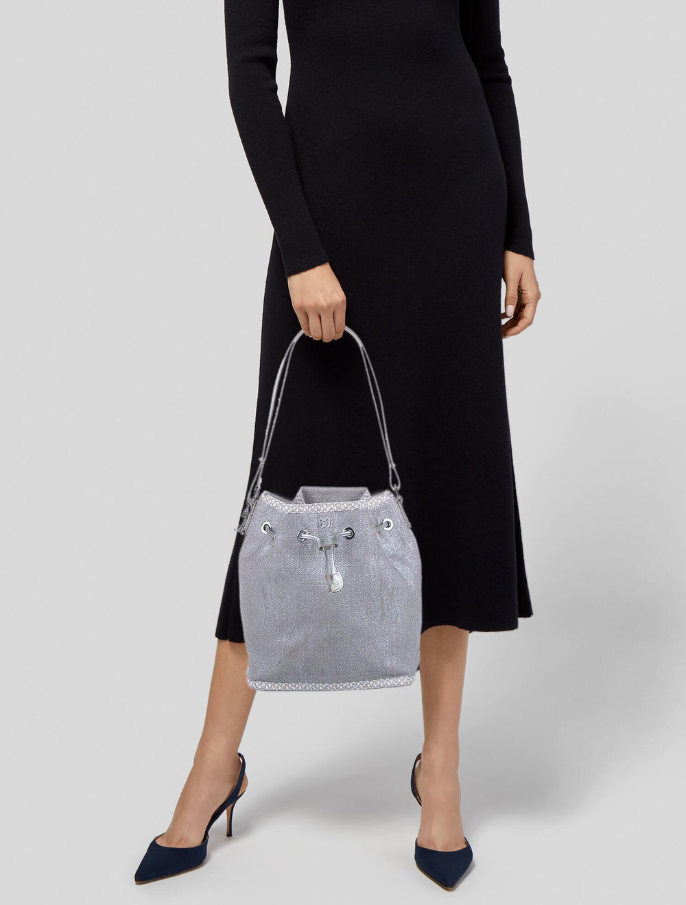 Eric Javits Leather Canvas Bucket Bag - image 2