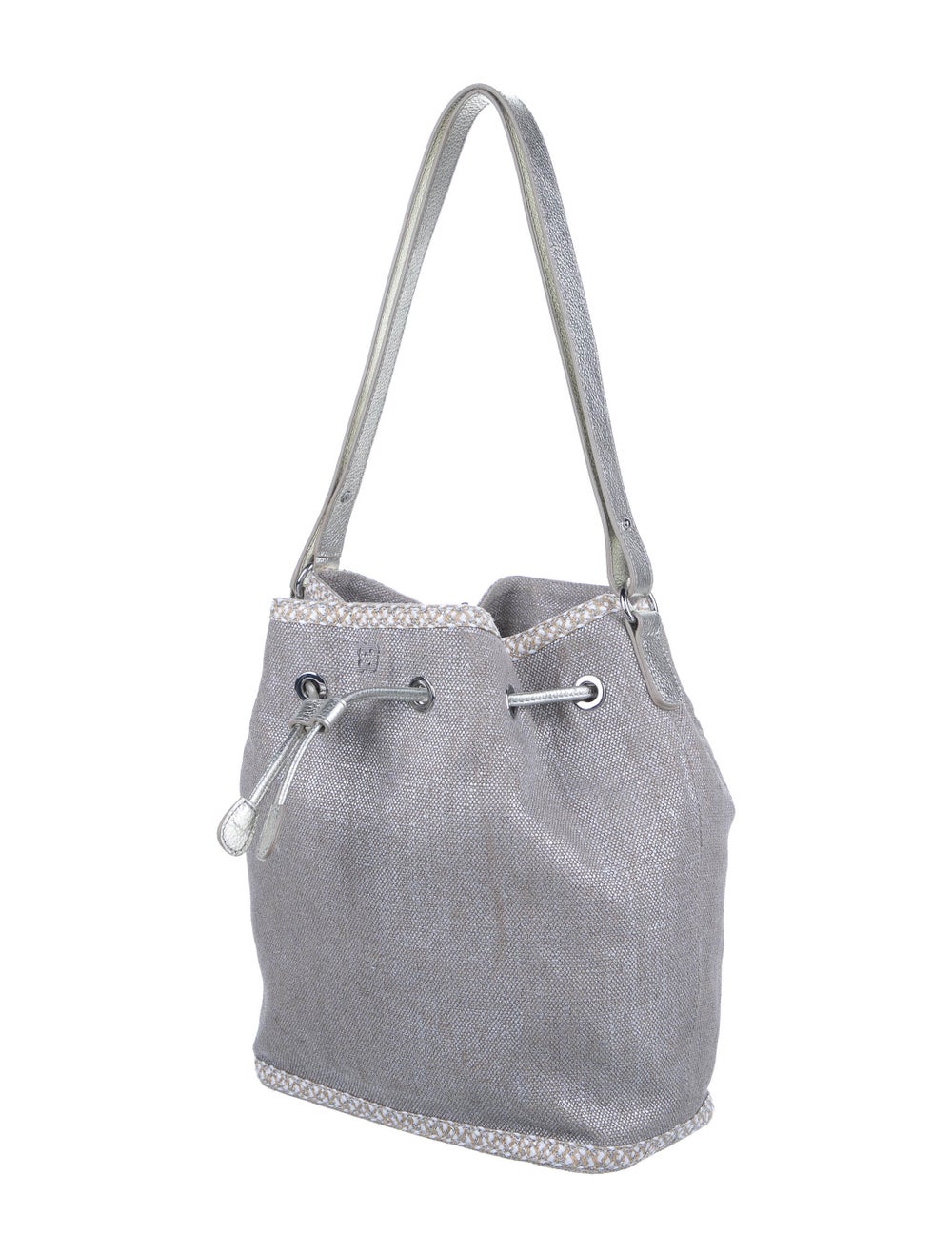 Eric Javits Leather Canvas Bucket Bag - image 3