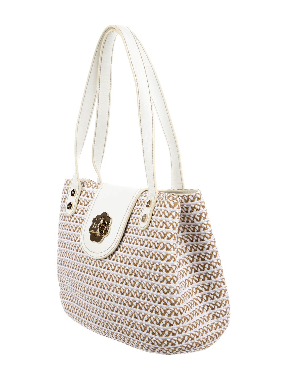 Eric Javits Leather-Trimmed Raffia Shoulder Bag - image 3