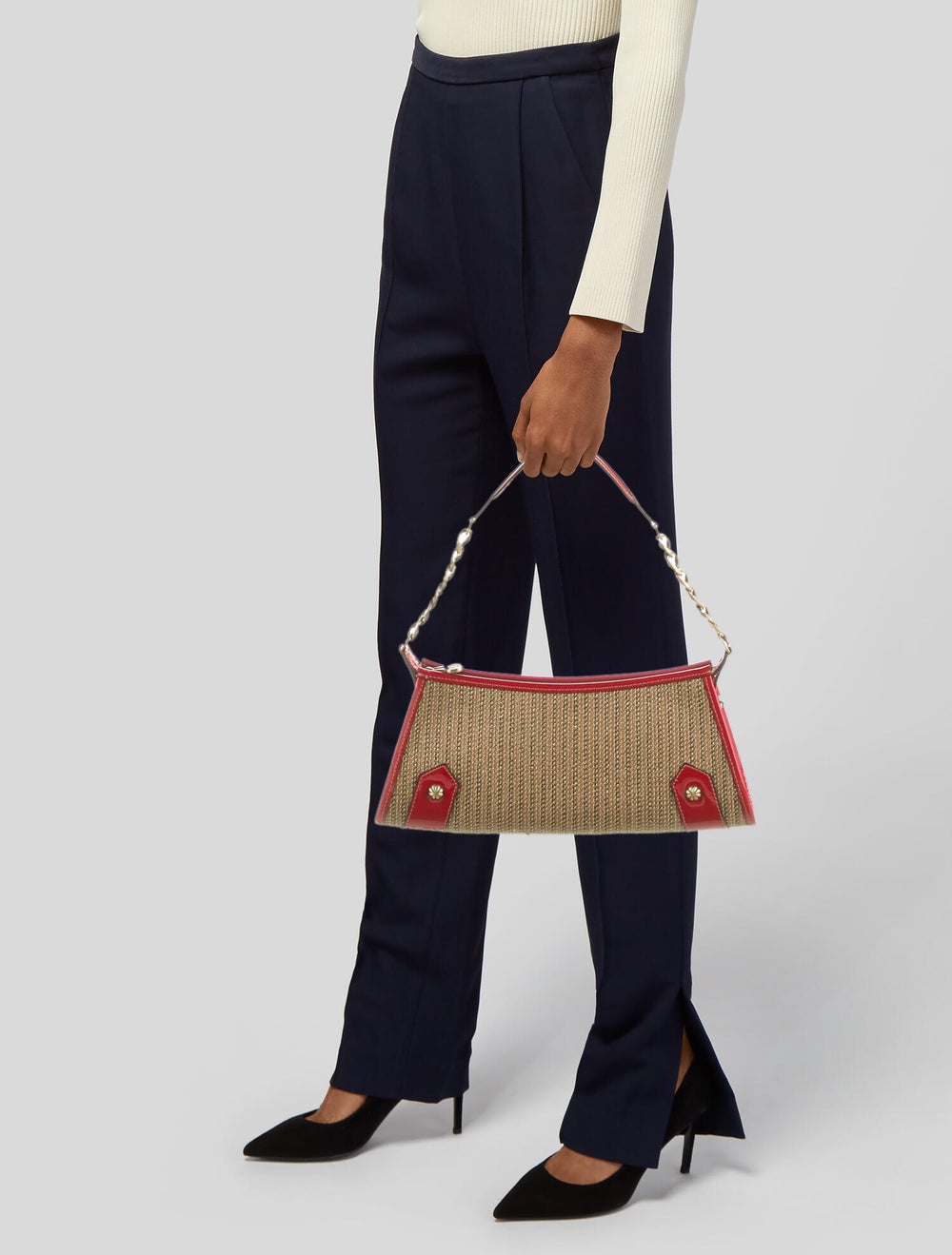 Eric Javits Raffia Patent Leather Trim Shoulder B… - image 2