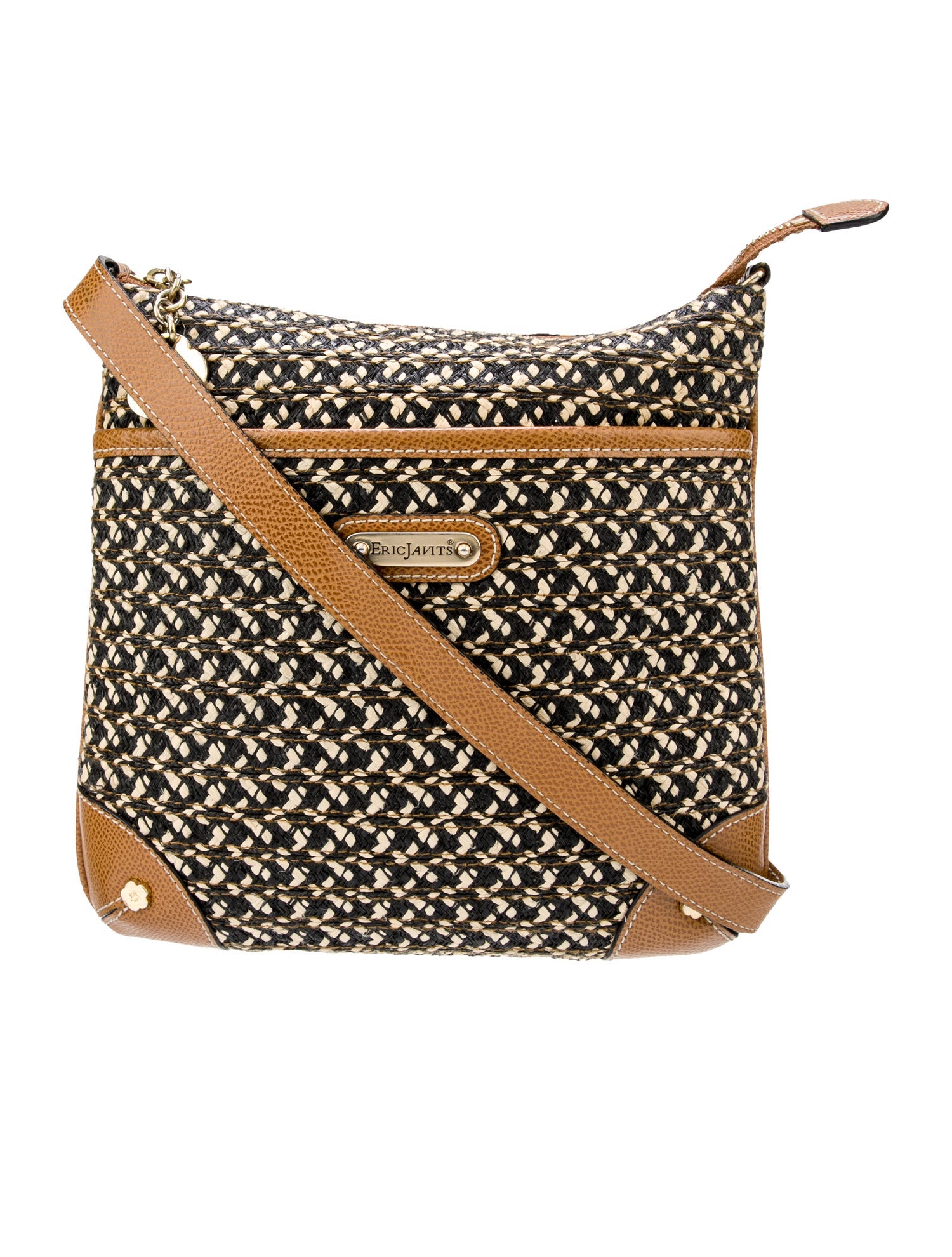 Eric Javits Raffia LeatherTrimmed Crossbody Bag Brown Crossbody Bags